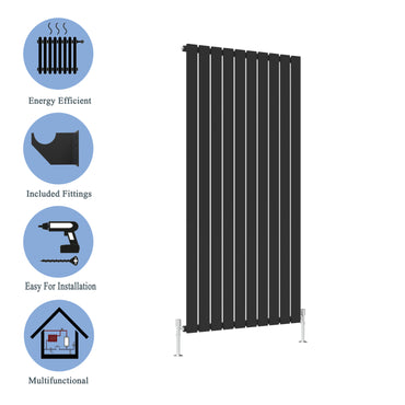 AICA - Modern Vertical 1600x680mm Single Black Flat Panel Radiator