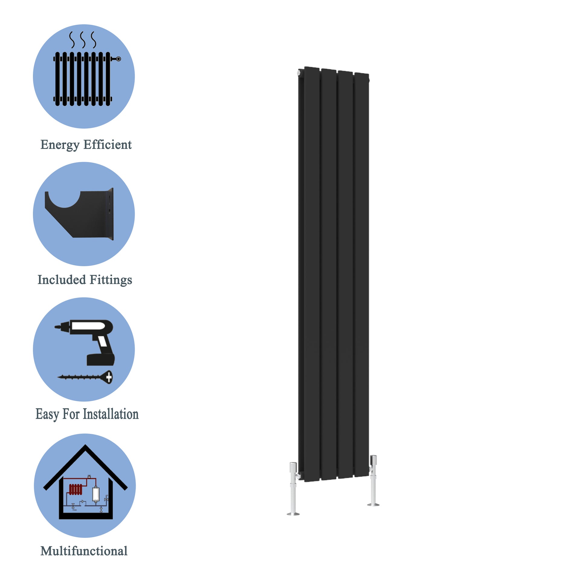 AICA - Modern Vertical 1600x272mm Double Black Flat Panel Radiator