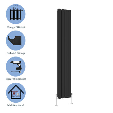 AICA - Modern Vertical 1800x272mm Double Black Flat Panel Radiator