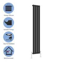 AICA - Modern Vertical 1800x272mm Single Black Flat Panel Radiator