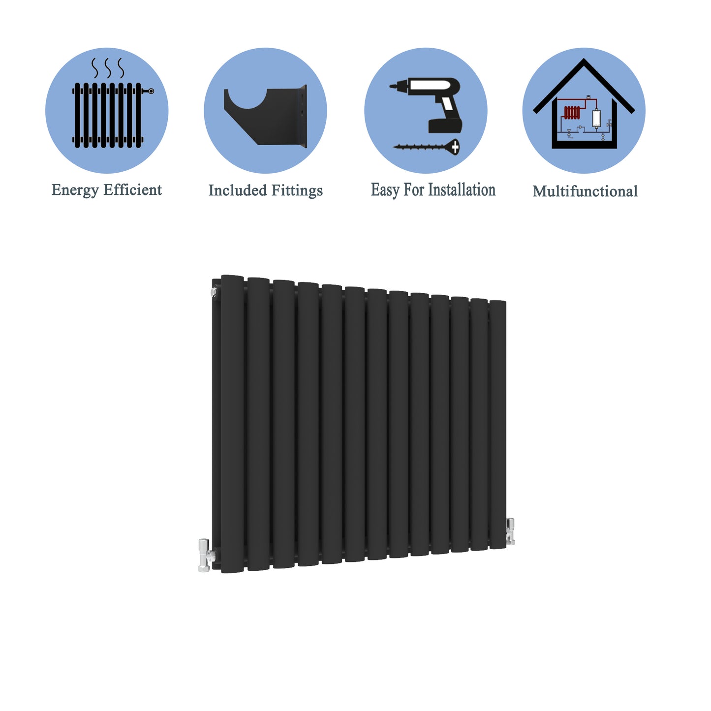 Aidal- Designer Horizontal 600x767mm Double Black Oval Column Radiator