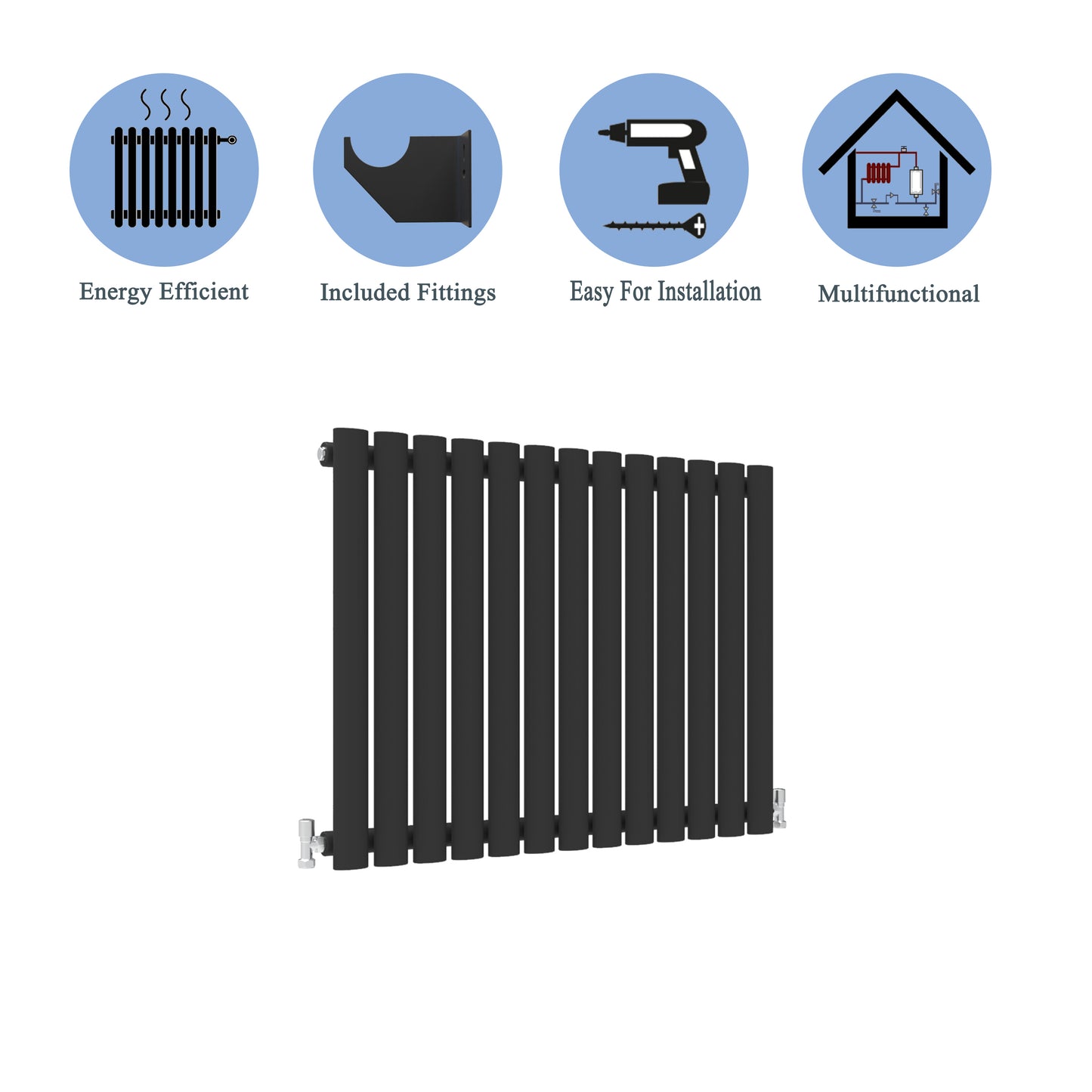 Aidal- Designer Horizontal 600x767mm Single Black Oval Column Radiator