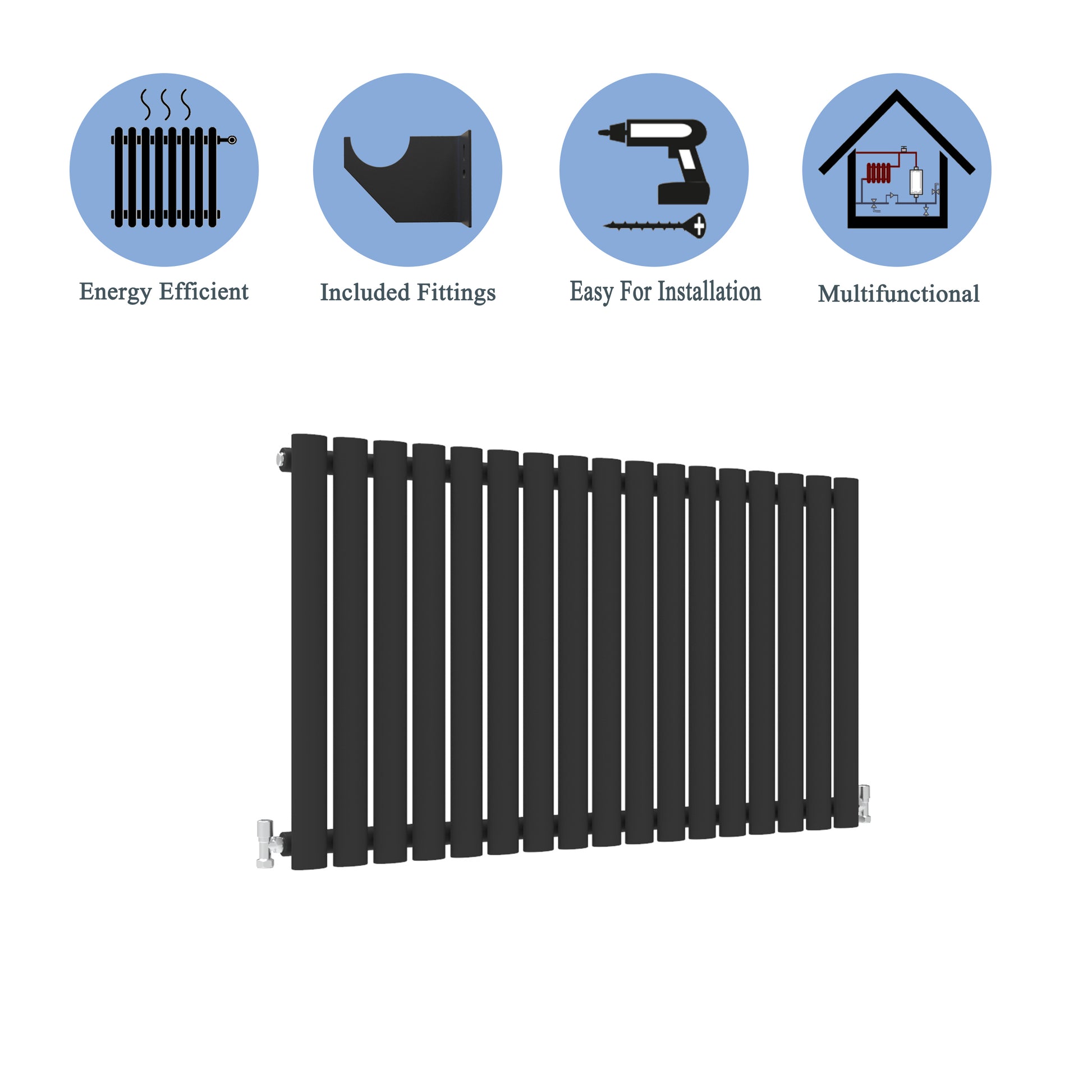 Aidal- Designer Horizontal 600x1003mm Single Black Oval Column Radiator