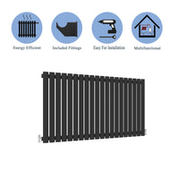 Aidal- Designer Horizontal 600x1180mm Single Black Oval Column Radiator