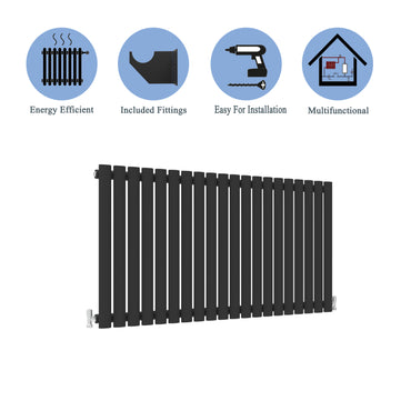 Aidal- Designer Horizontal 600x1180mm Single Black Oval Column Radiator