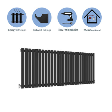 Aidal- Designer Horizontal 600x1593mm Single Black Oval Column Radiator