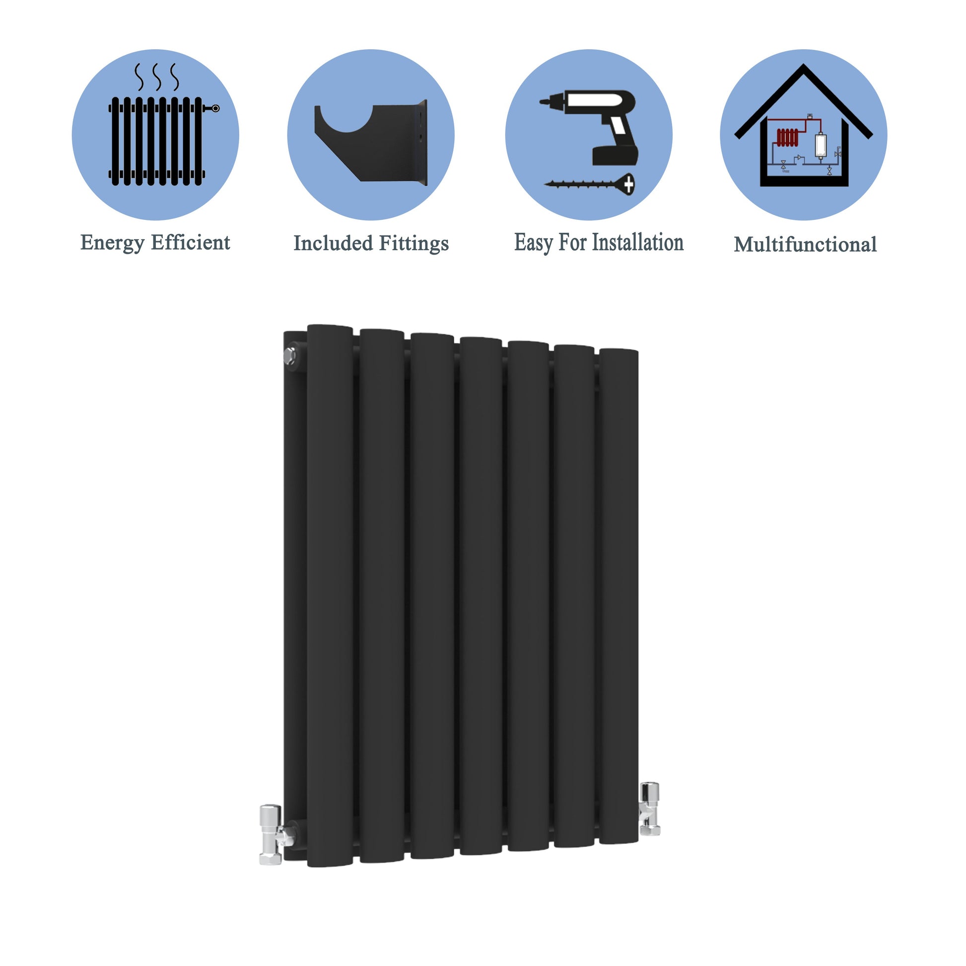 Aidal- Designer Horizontal 600x413mm Double Black Oval Column Radiator