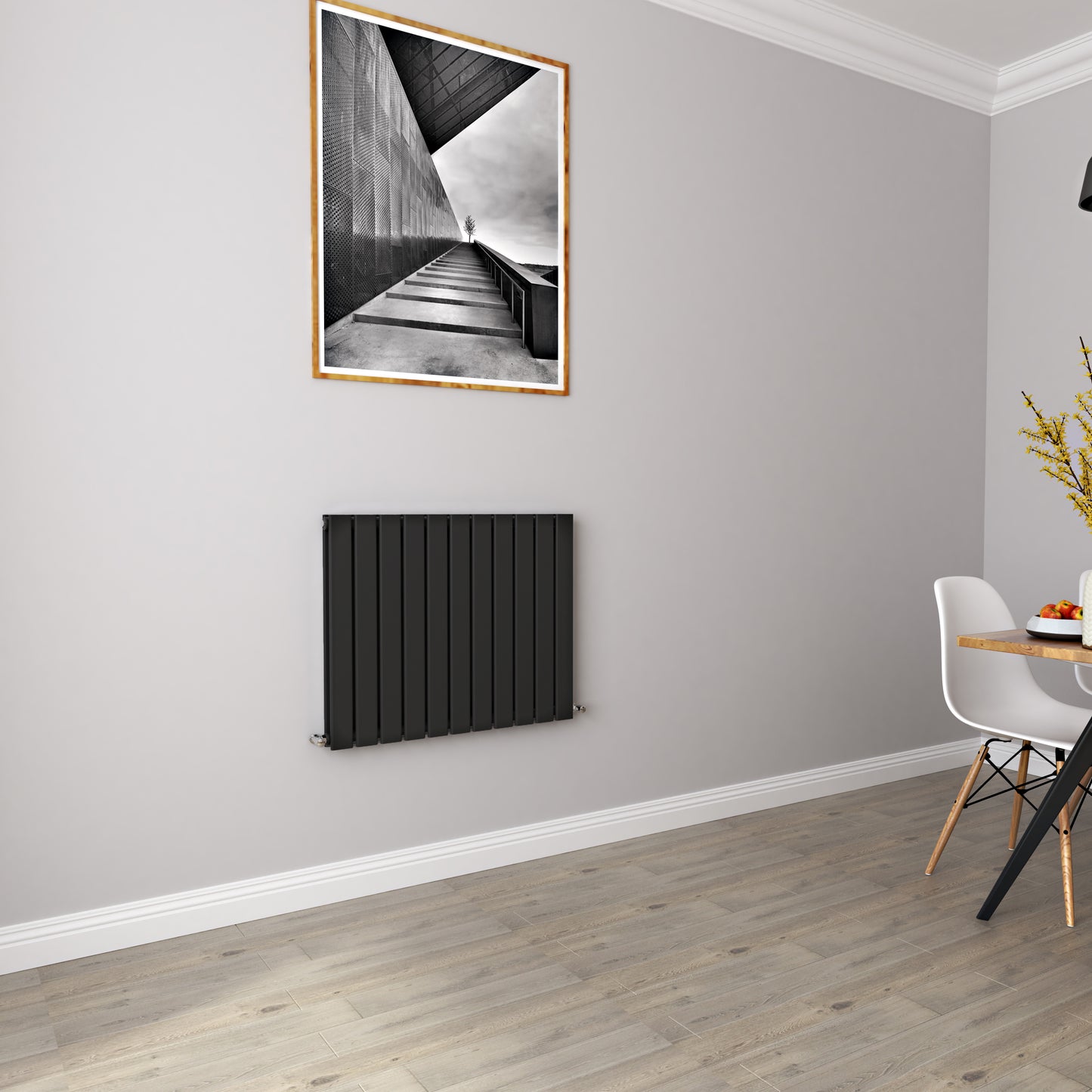 Aidal- Designer Horizontal 600x748mm Double Black Flat Panel Radiator