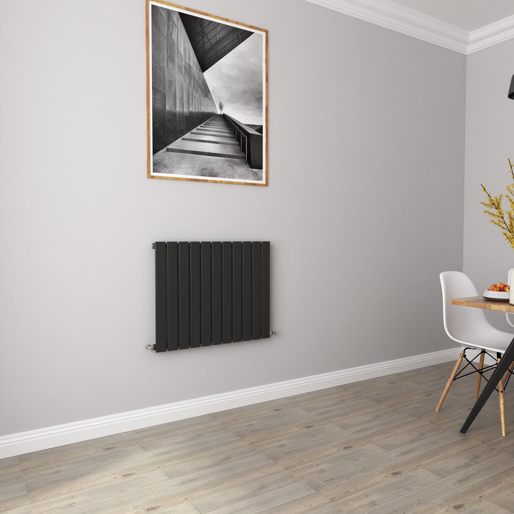 Aidal- Modern Horizontal 600x748mm Single Black Flat Panel Radiator