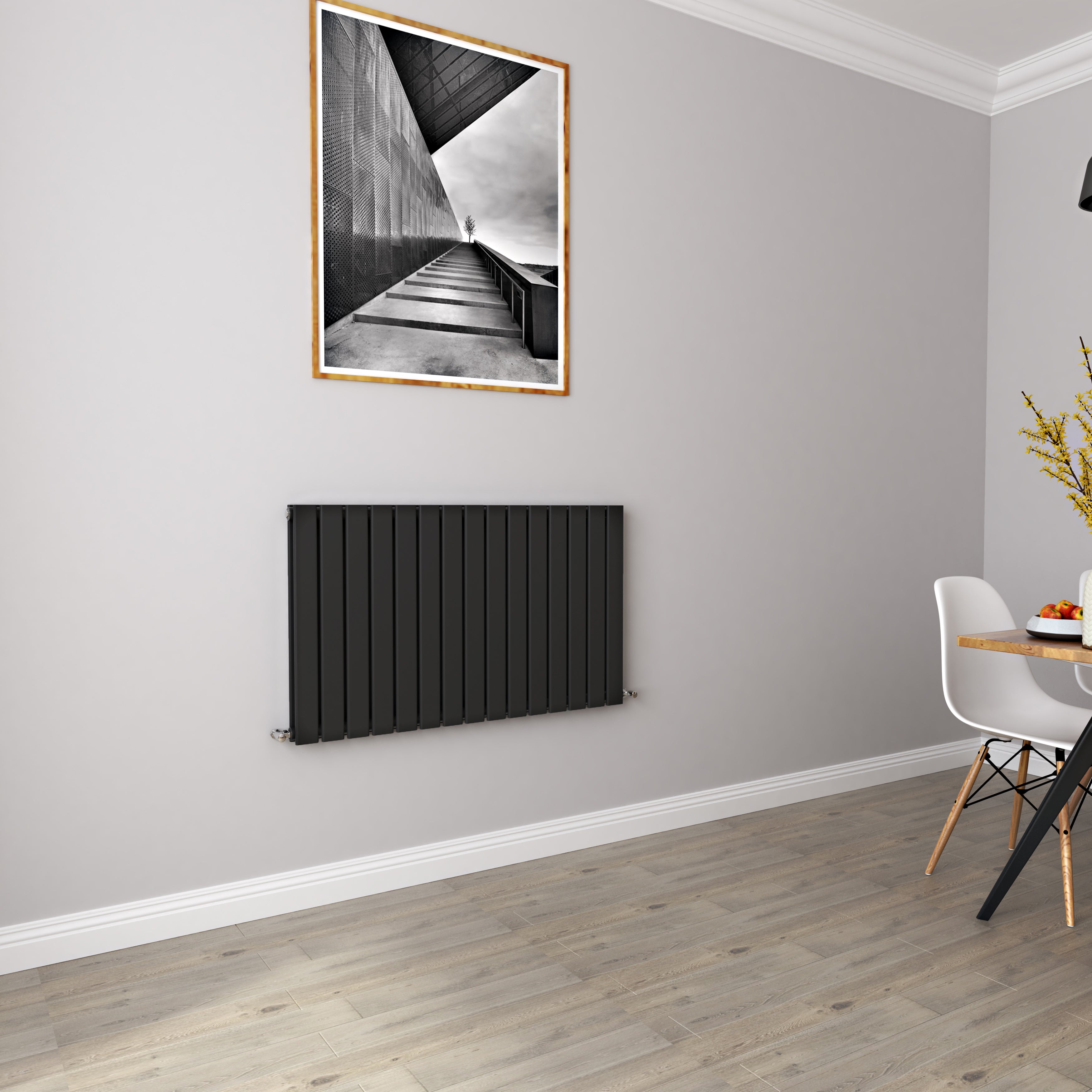 Aidal- Designer Horizontal 600x1020mm Double Black Flat Panel Radiator