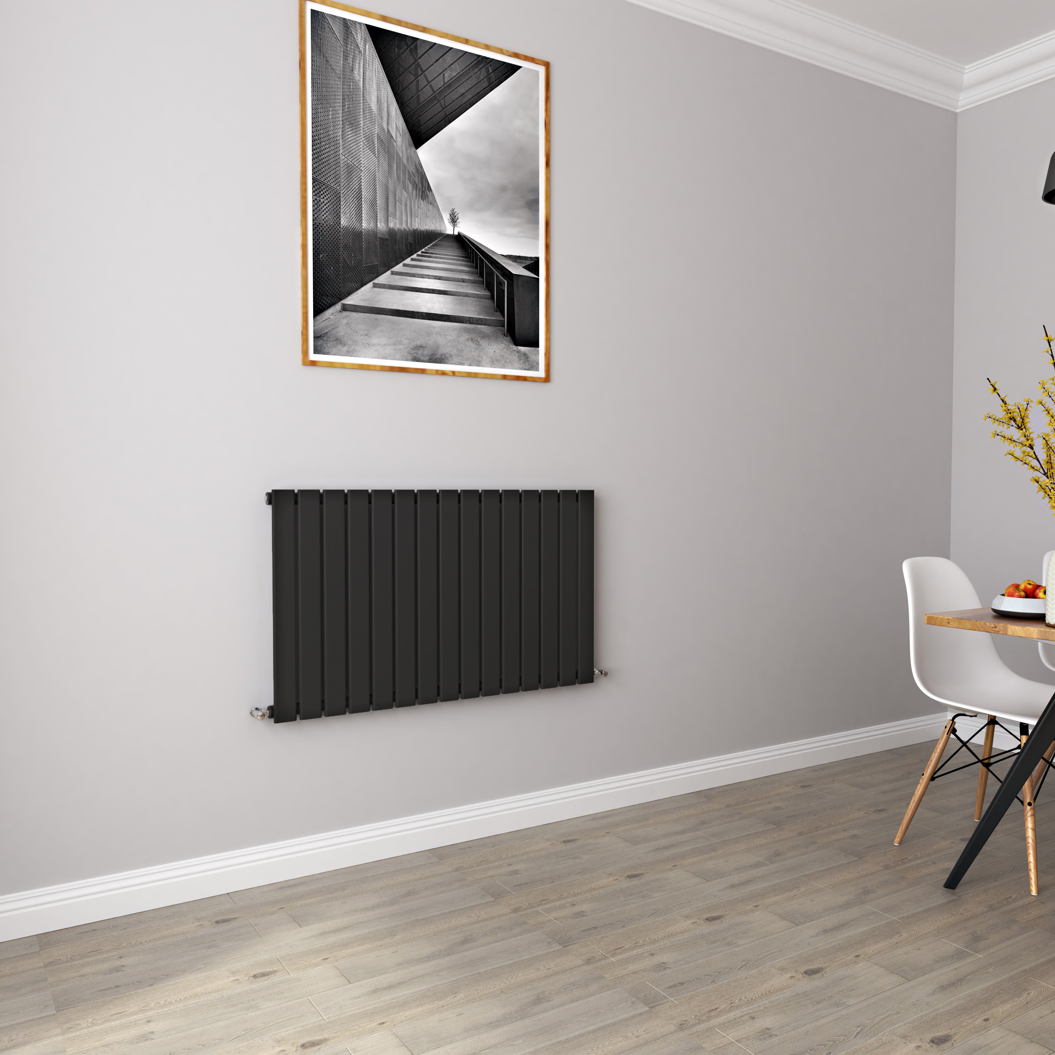 Aidal- Modern Horizontal 600x1020mm Single Black Flat Panel Radiator