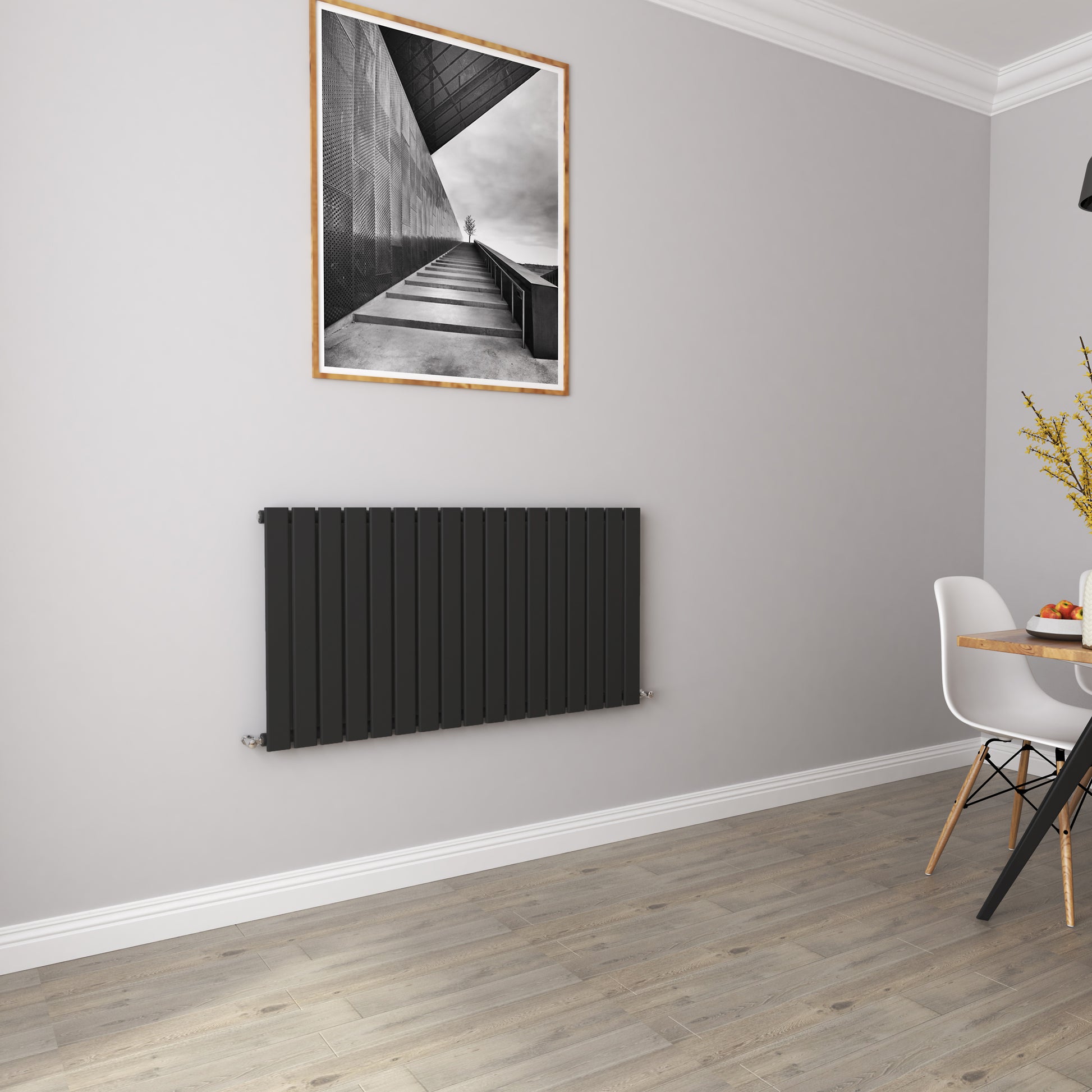 Aidal- Modern Horizontal 600x1156mm Single Black Flat Panel Radiator