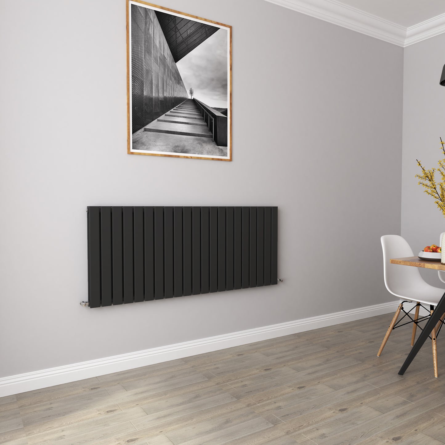 Aidal- Designer Horizontal 600x1428mm Double Black Flat Panel Radiator