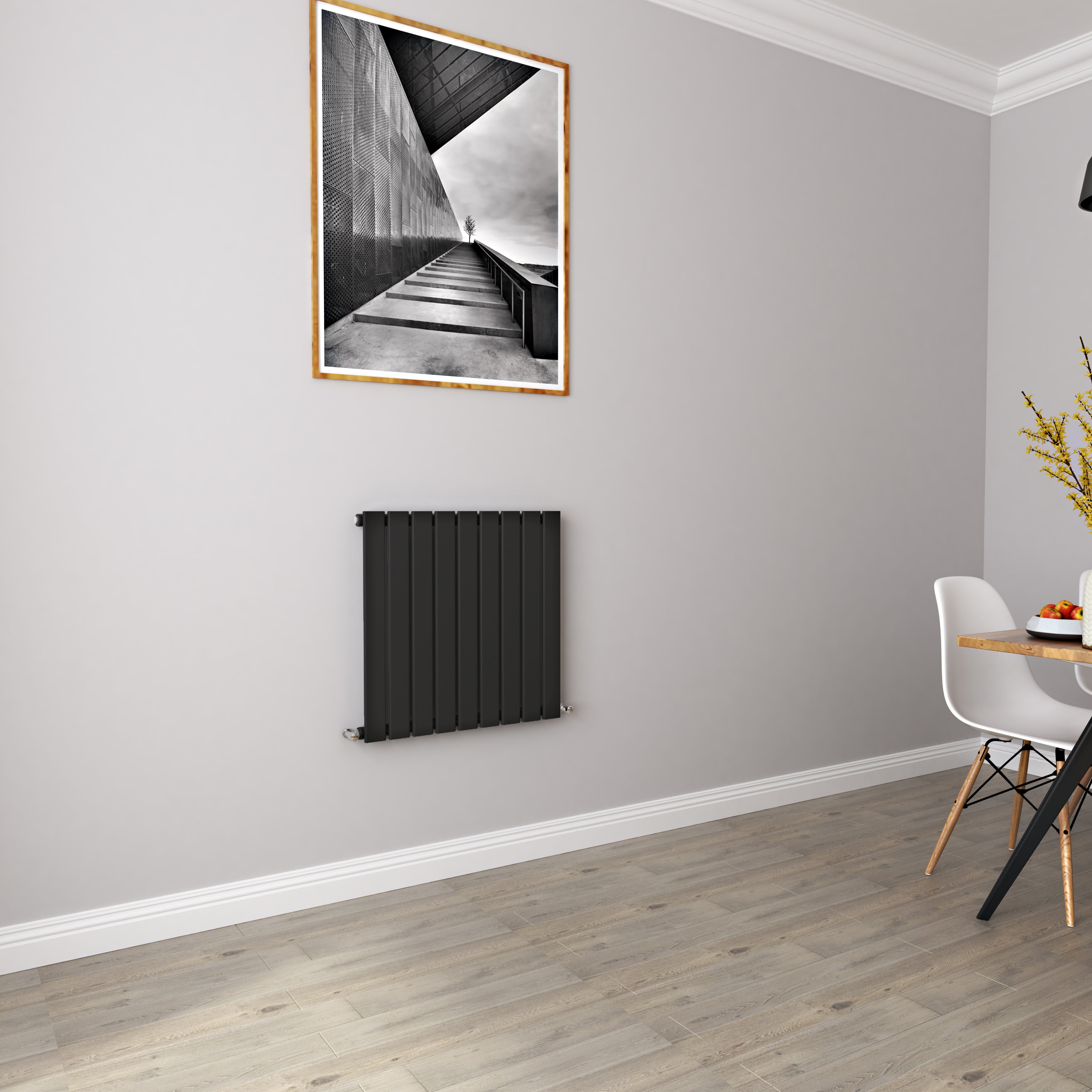 Aidal- Modern Horizontal 600x612mm Single Black Flat Panel Radiator