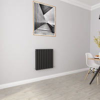 Aidal- Designer Horizontal 600x590mm Double Black Oval Column Radiator