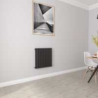 Aidal- Designer Horizontal 600x590mm Single Black Oval Column Radiator