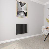 Aidal- Designer Horizontal 600x767mm Double Black Oval Column Radiator