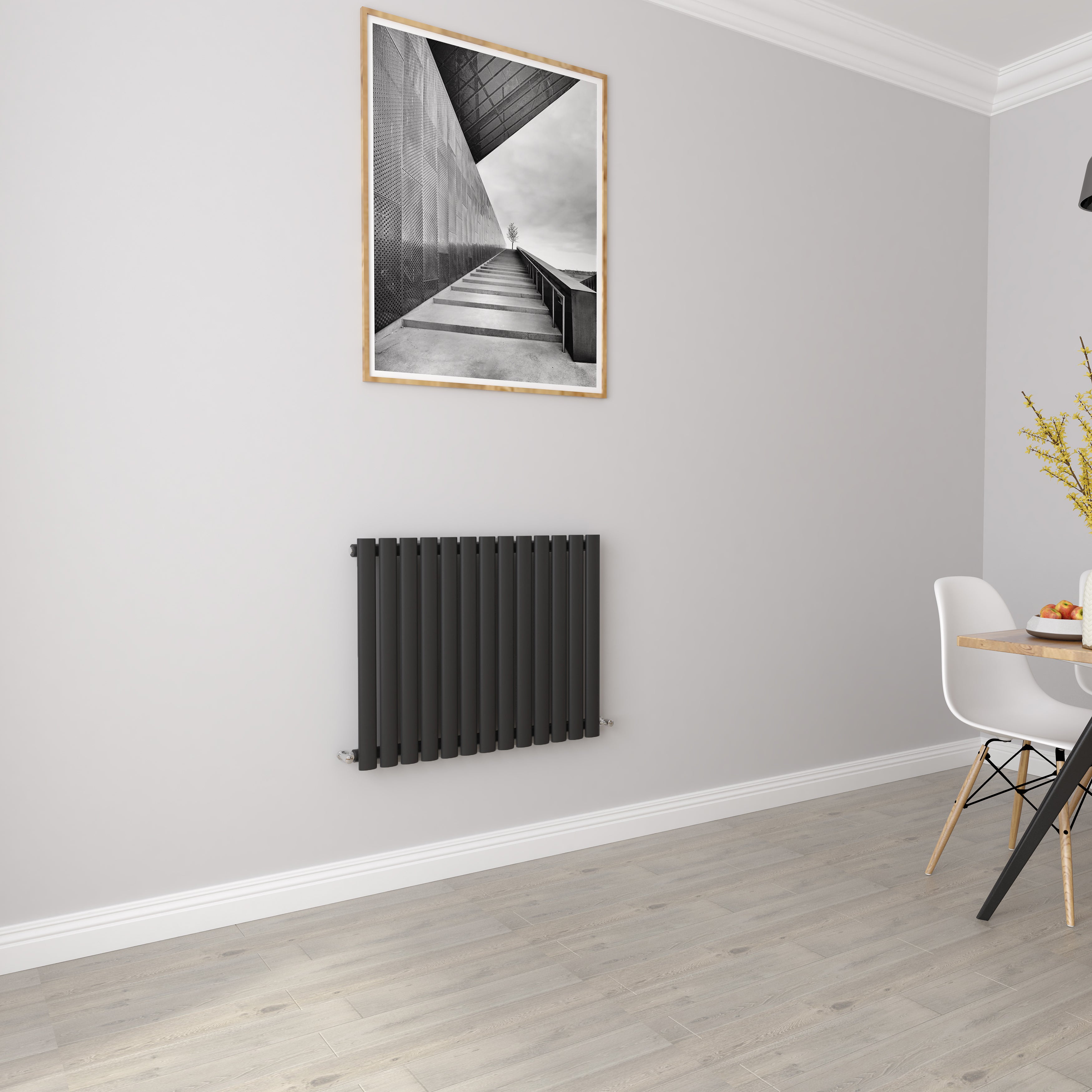 Aidal- Designer Horizontal 600x767mm Single Black Oval Column Radiator