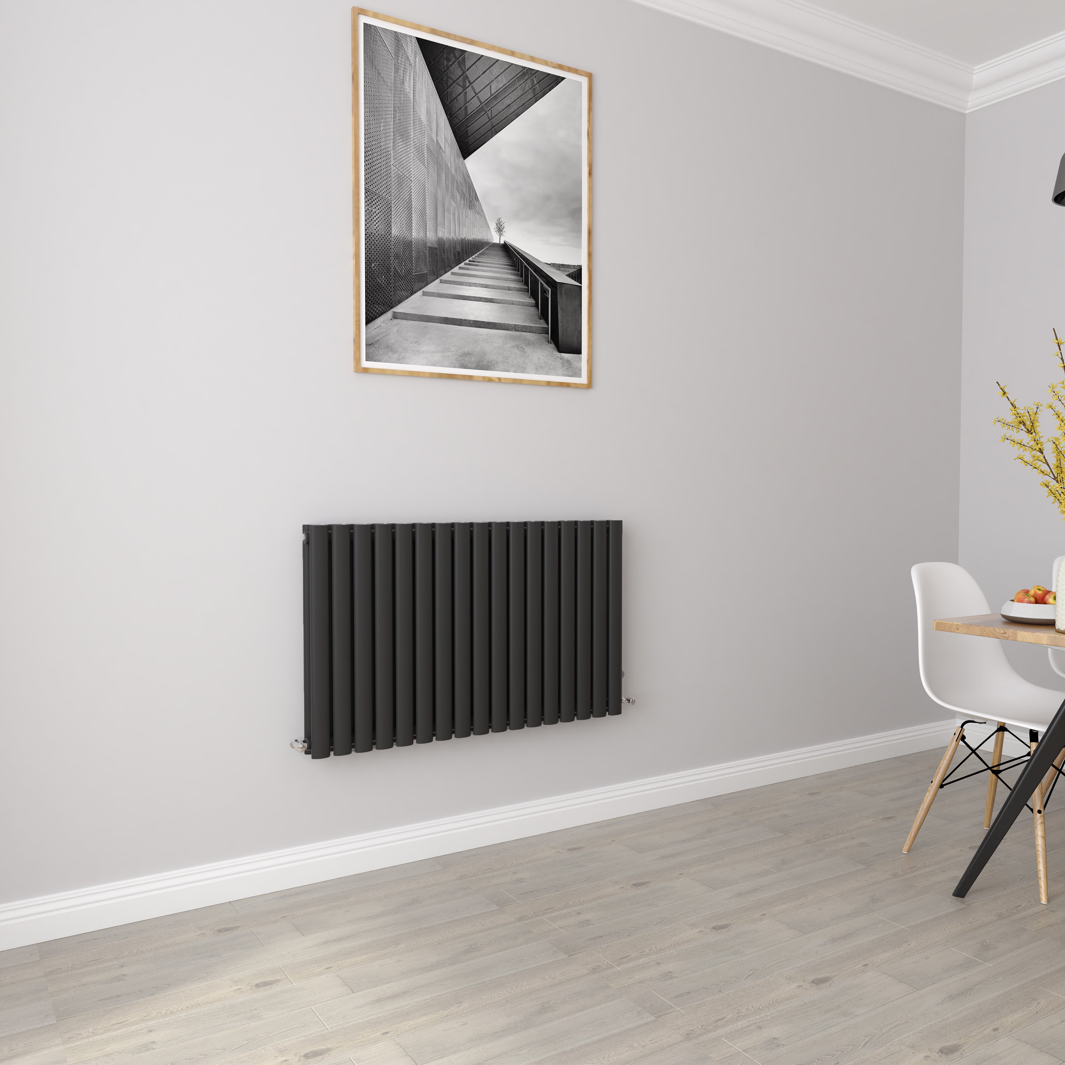 Aidal- Designer Horizontal 600x1003mm Double Black Oval Column Radiator