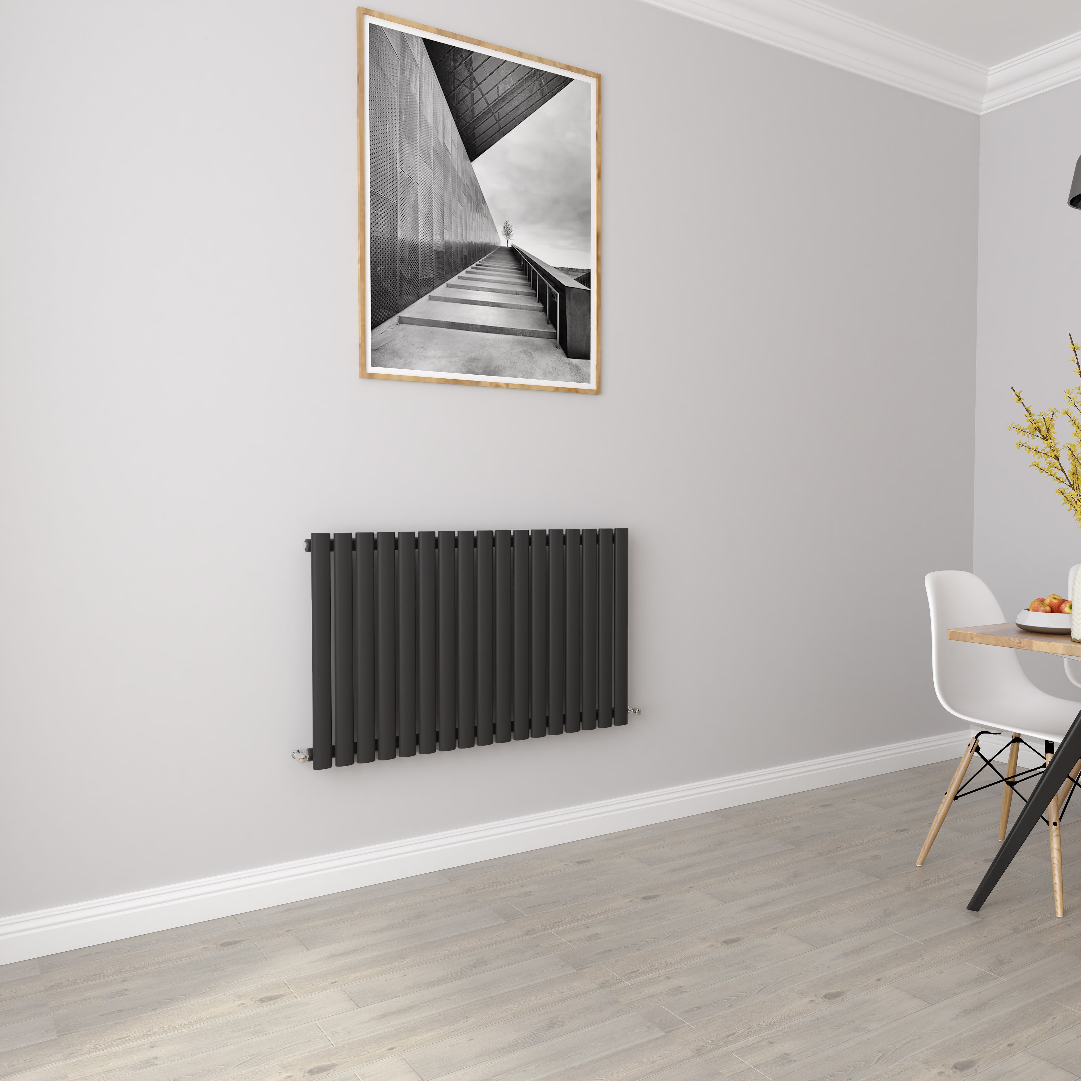 Aidal- Designer Horizontal 600x1003mm Single Black Oval Column Radiator