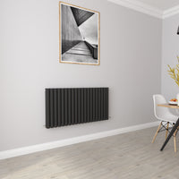 Aidal- Designer Horizontal 600x1180mm Double Black Oval Column Radiator