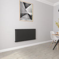 Aidal- Designer Horizontal 600x1180mm Single Black Oval Column Radiator