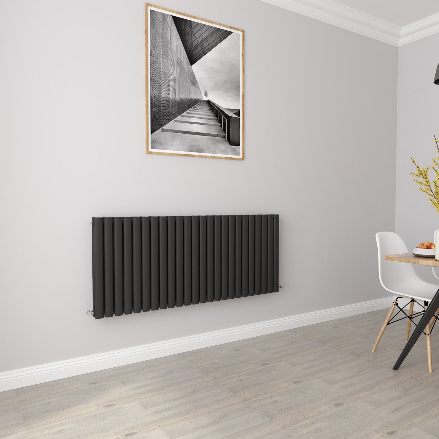 Aidal- Designer Horizontal 600x1416mm Double Black Oval Column Radiator