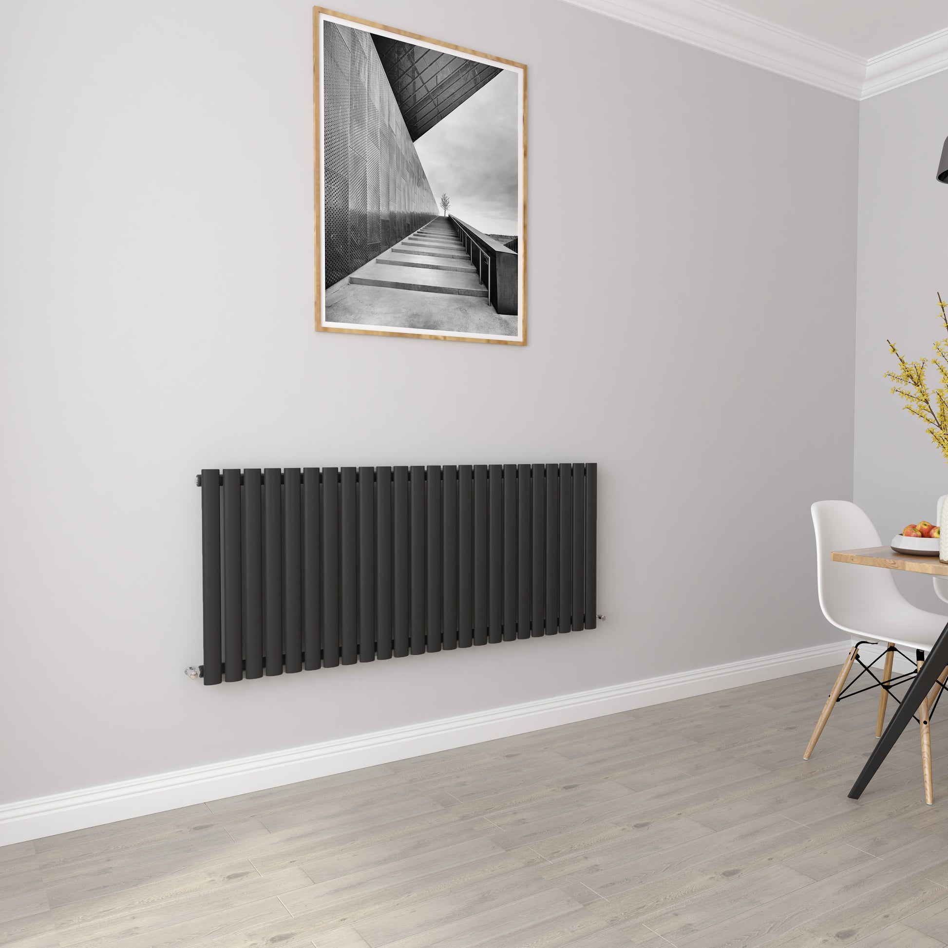 Aidal- Designer Horizontal 600x1416mm Single Black Oval Column Radiator