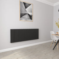 Aidal- Designer Horizontal 600x1593mm Double Black Oval Column Radiator