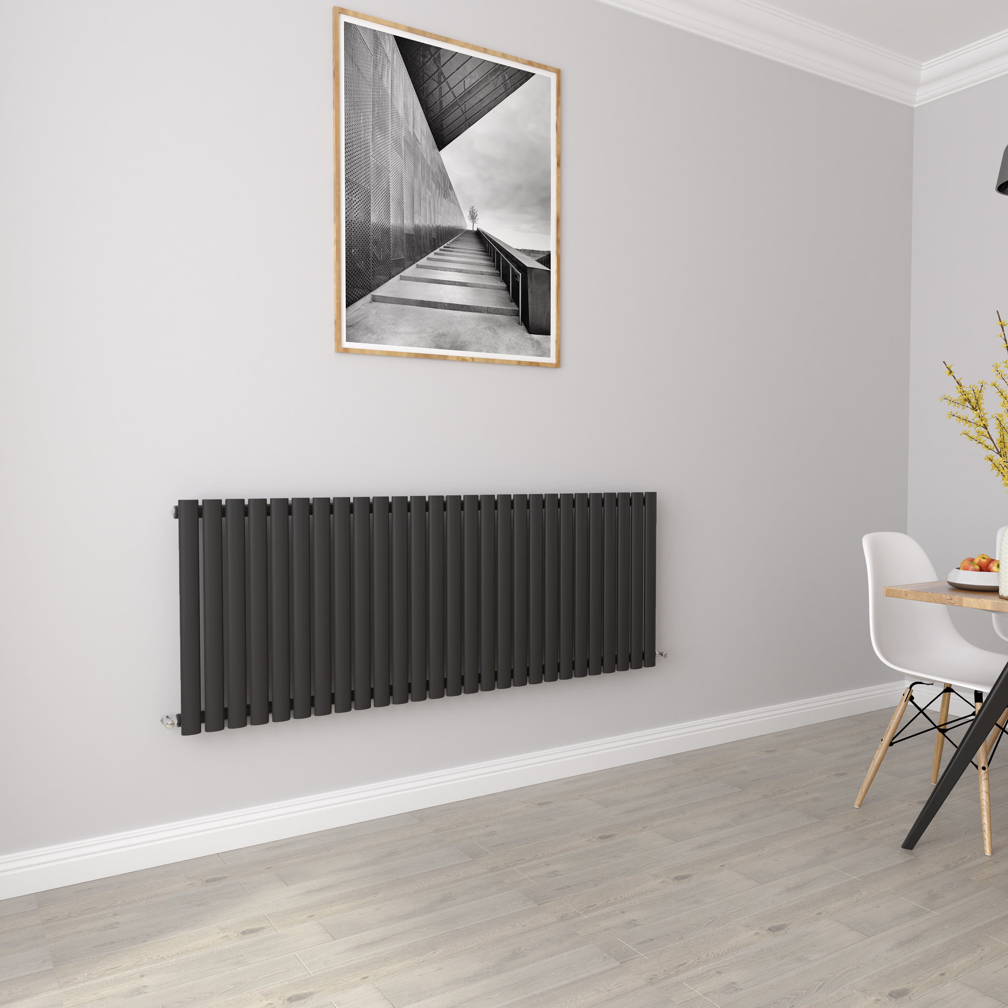 Aidal- Designer Horizontal 600x1593mm Single Black Oval Column Radiator