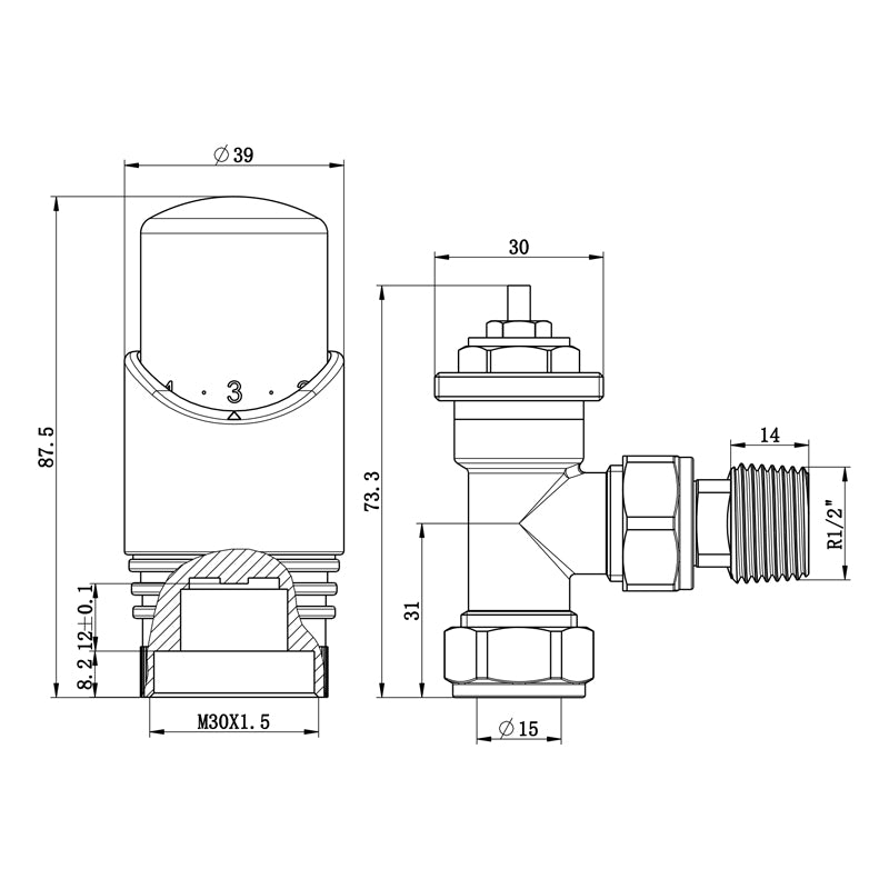 Aidal- Thermostatic Anthracite Radiator 15mm x 1/2 Angled Valves