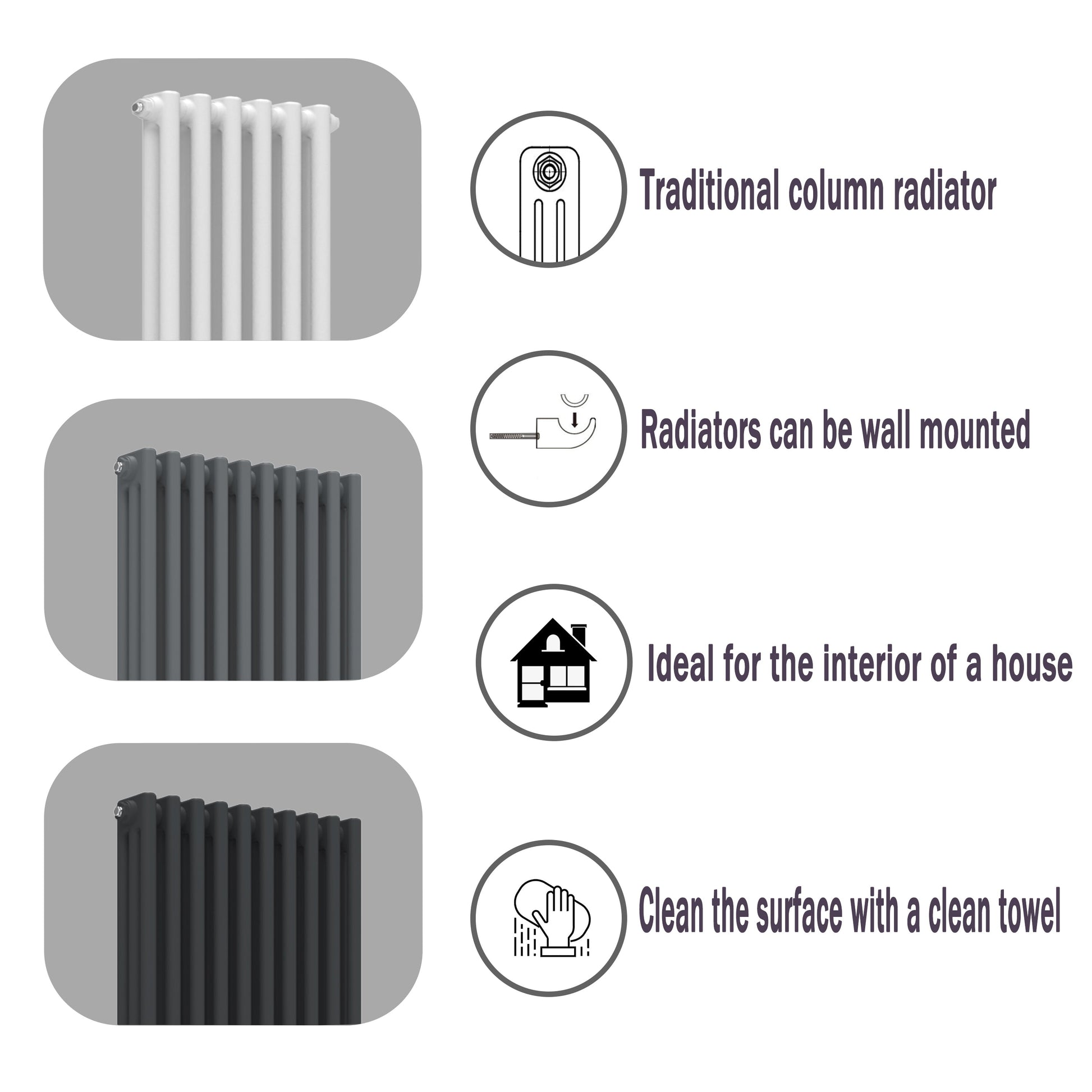 Aidalcast iron style traditional radiator function chart