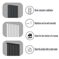 Aidal- Designer Vertical 1600x236mm Double Black Oval Column Radiator