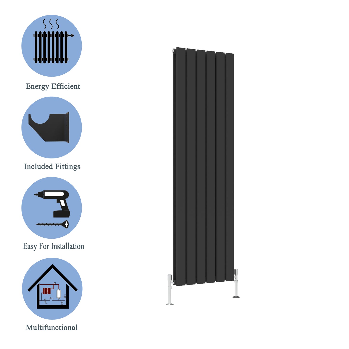 Aidal- Designer Vertical 1600x408mm Double Black Flat Panel Radiator