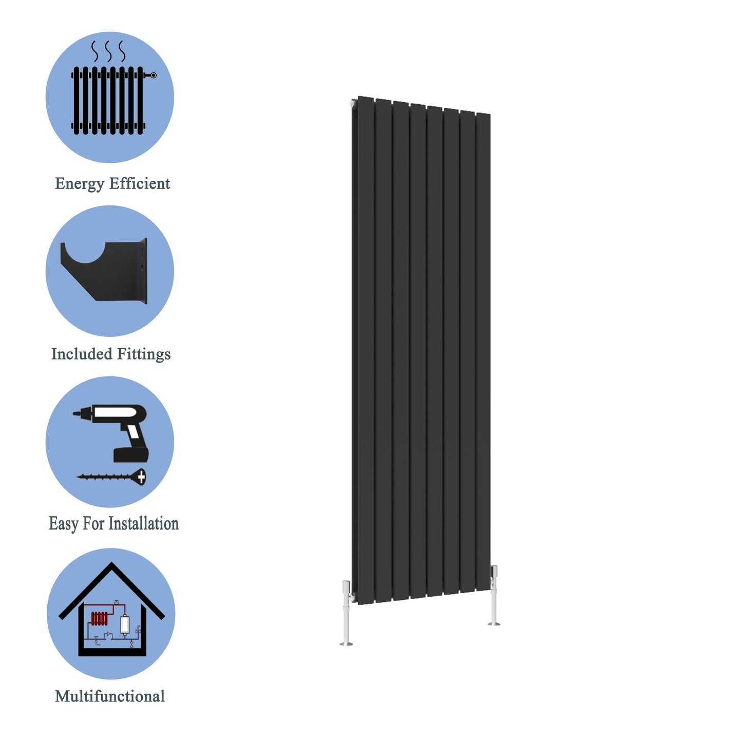 Aidal- Designer Vertical 1600x544mm Double Black Flat Panel Radiator