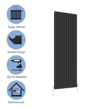 Aidal- Designer Vertical 1800x680mm Double Black Flat Panel Radiator