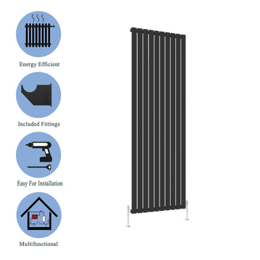 Aidal- Modern Vertical 1800x680mm Single Black Flat Panel Radiator