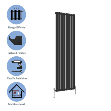 Aidal- Modern Vertical 1800x544mm Single Black Flat Panel Radiator