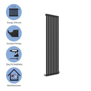 Aidal- Designer Vertical 1600x472mm Single Black Oval Column Radiator