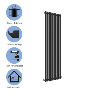 Aidal- Designer Vertical 1800x590mm Single Black Oval Column Radiator