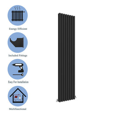 Aidal- Designer Vertical 1800x472mm Double Black Oval Column Radiator