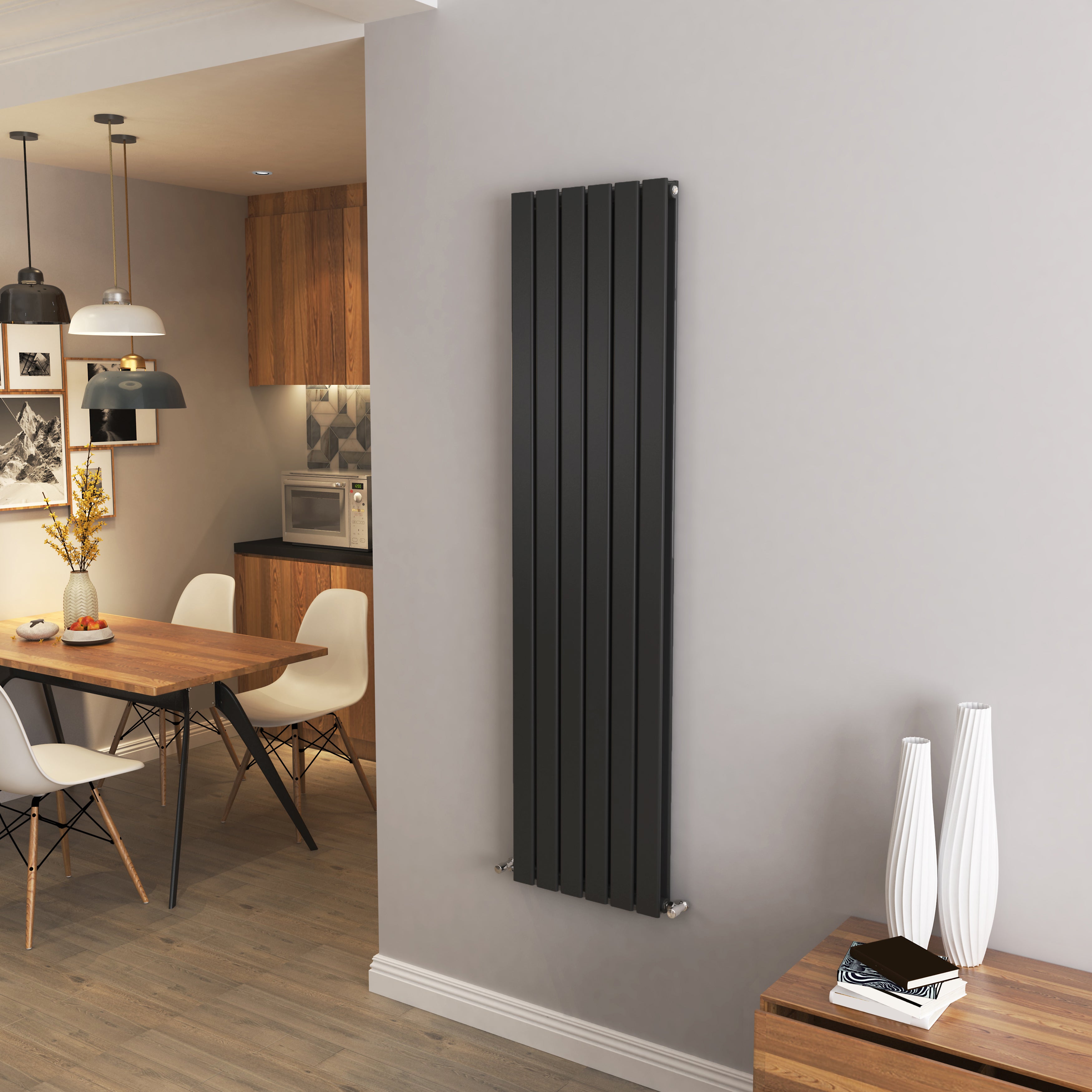 Aidal- Designer Vertical 1600x408mm Double Black Flat Panel Radiator