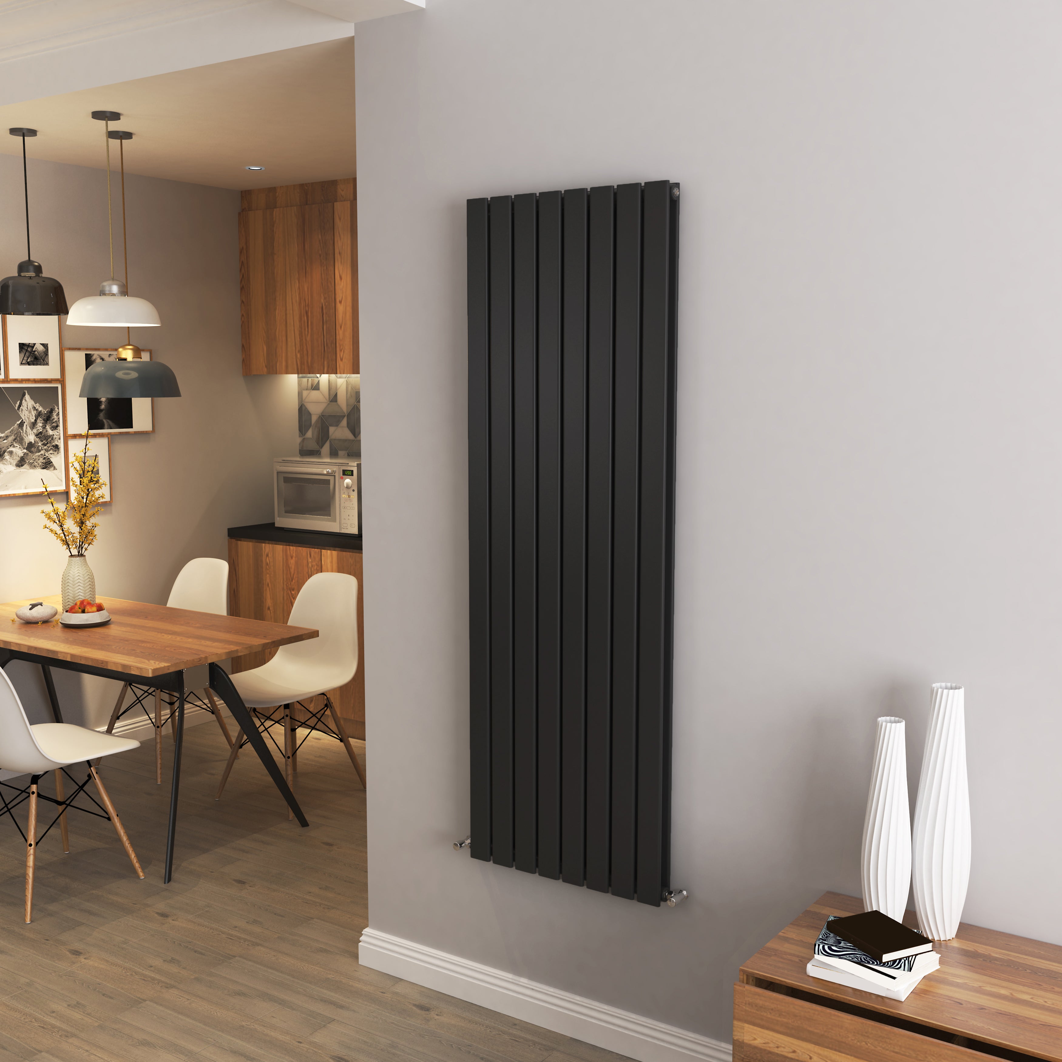 Aidal- Designer Vertical 1600x544mm Double Black Flat Panel Radiator