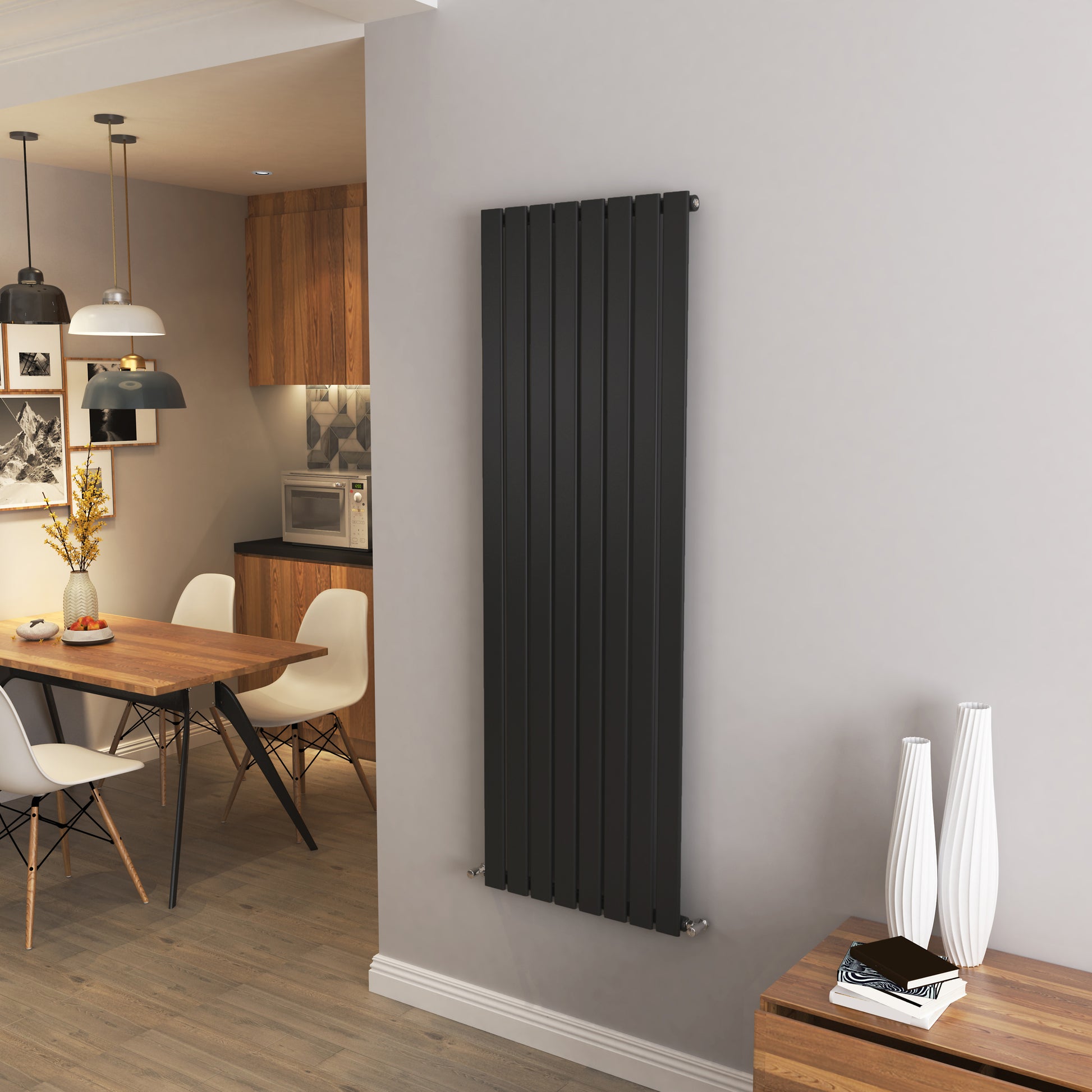 Aidal- Modern Vertical 1600x544mm Single Black Flat Panel Radiator