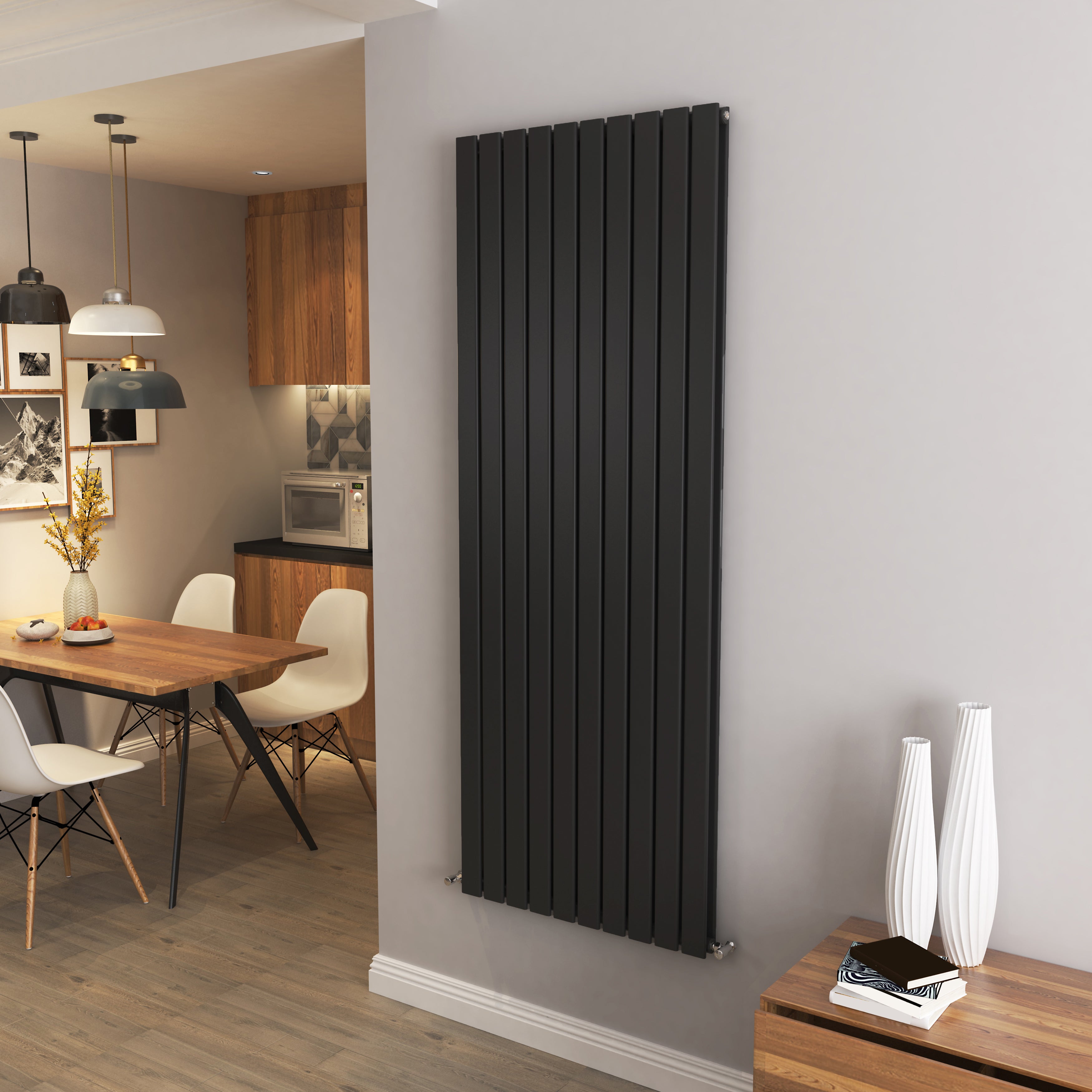 Aidal- Designer Vertical 1800x680mm Double Black Flat Panel Radiator