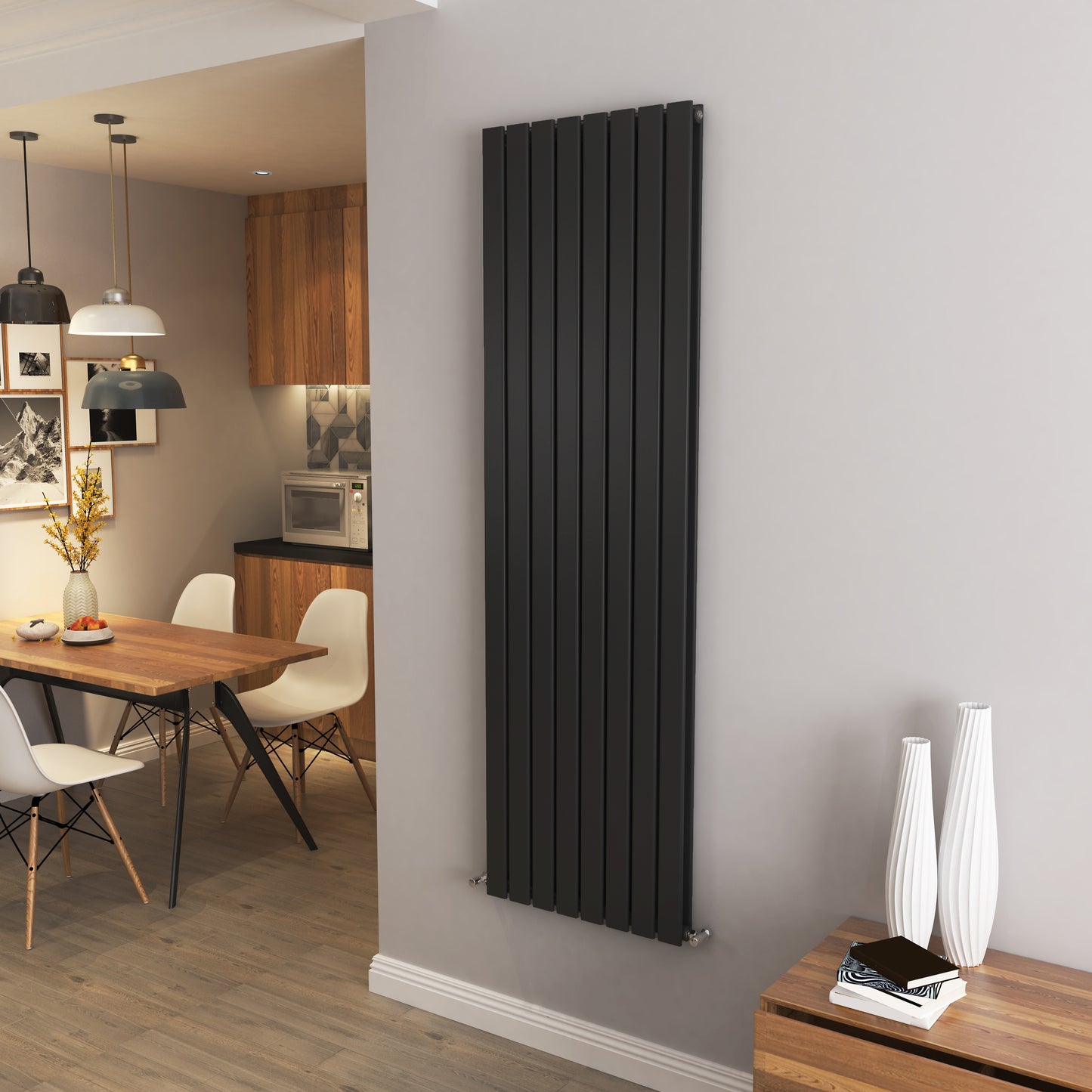 Aidal- Designer Vertical 1800x544mm Double Black Flat Panel Radiator