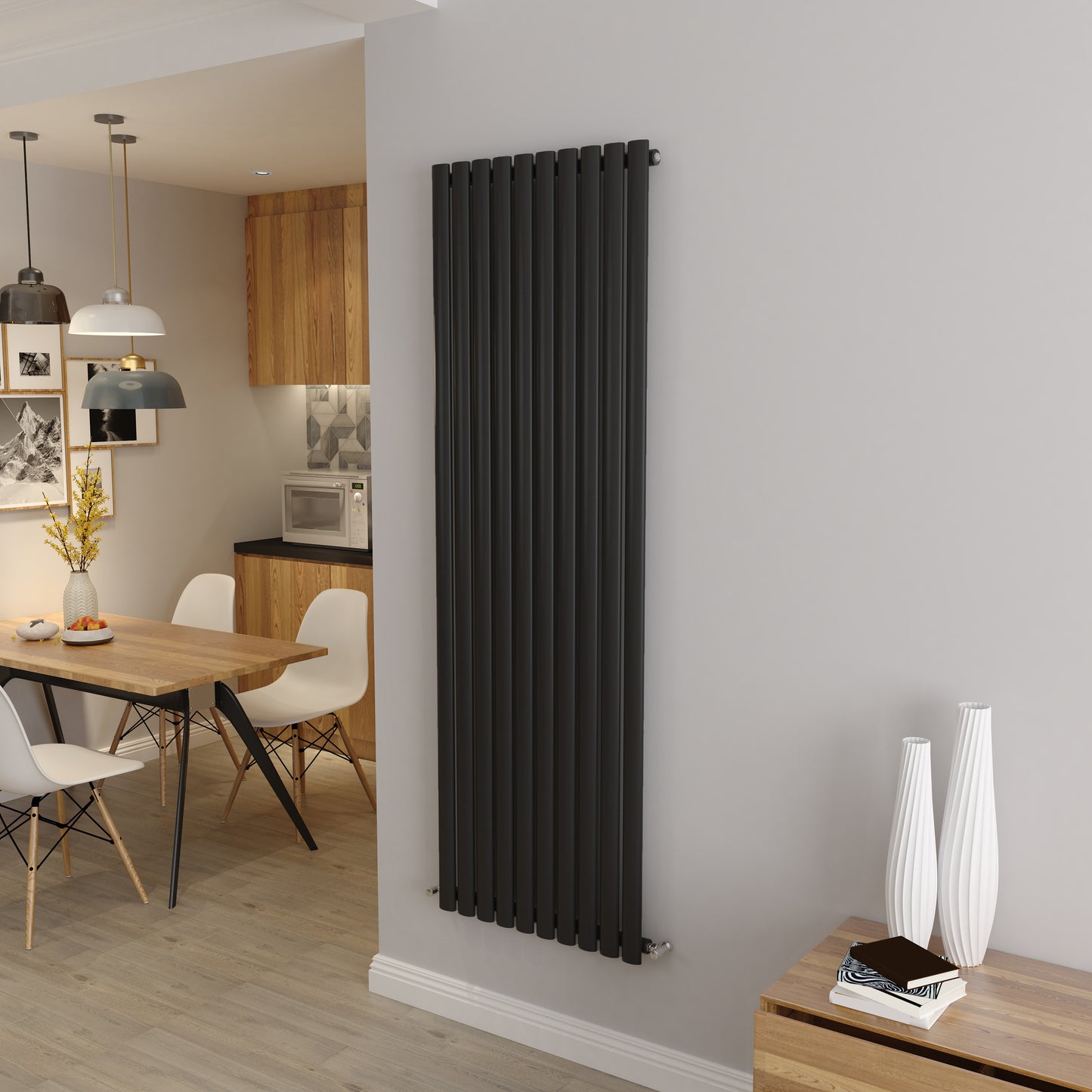 Aidal- Designer Vertical 1800x590mm Single Black Oval Column Radiator