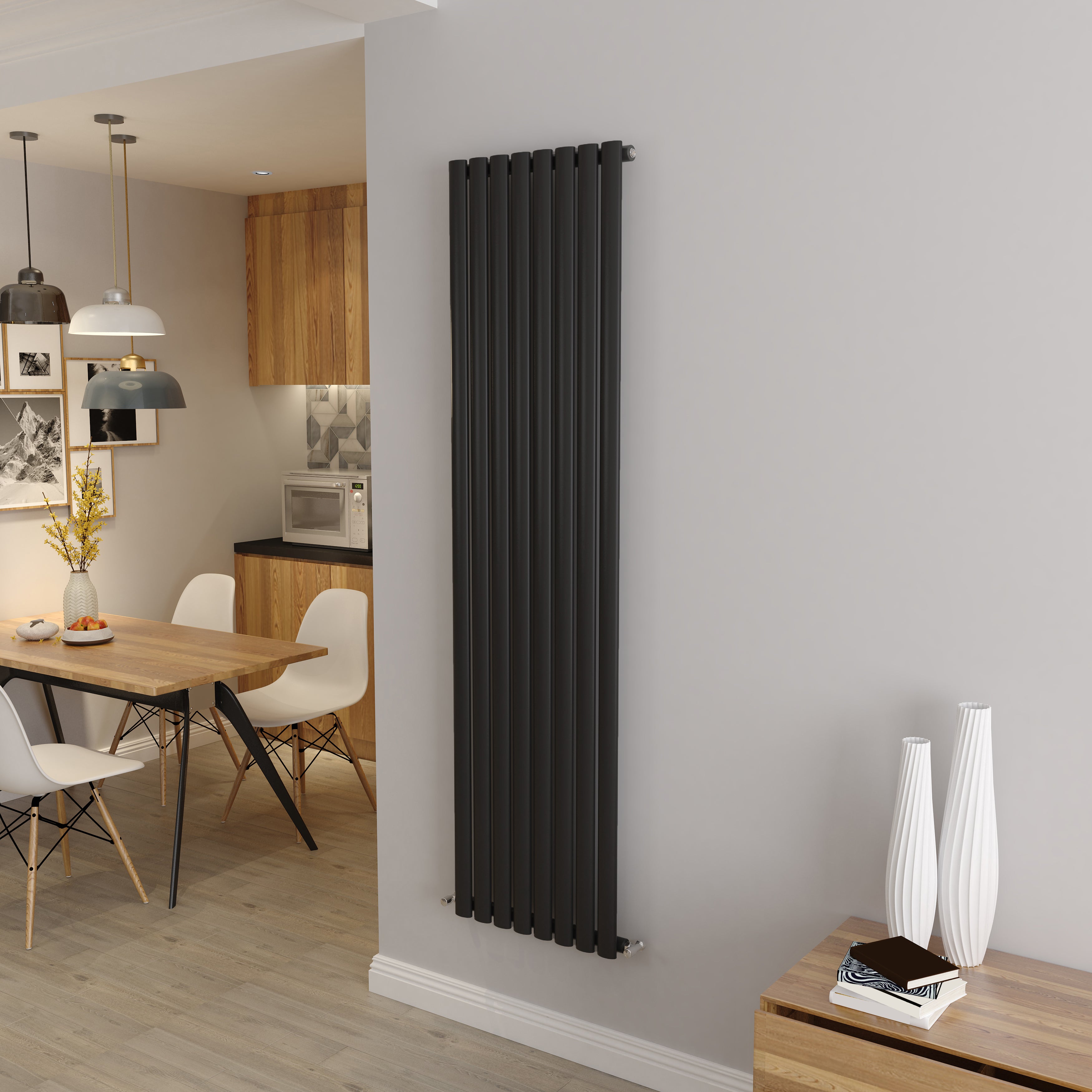 Aidal- Designer Vertical 1800x472mm Single Black Oval Column Radiator