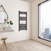 Aidal- 1200x600mm Black Heated Towel Rail Straight Designer Bathroom Ladder Radiator