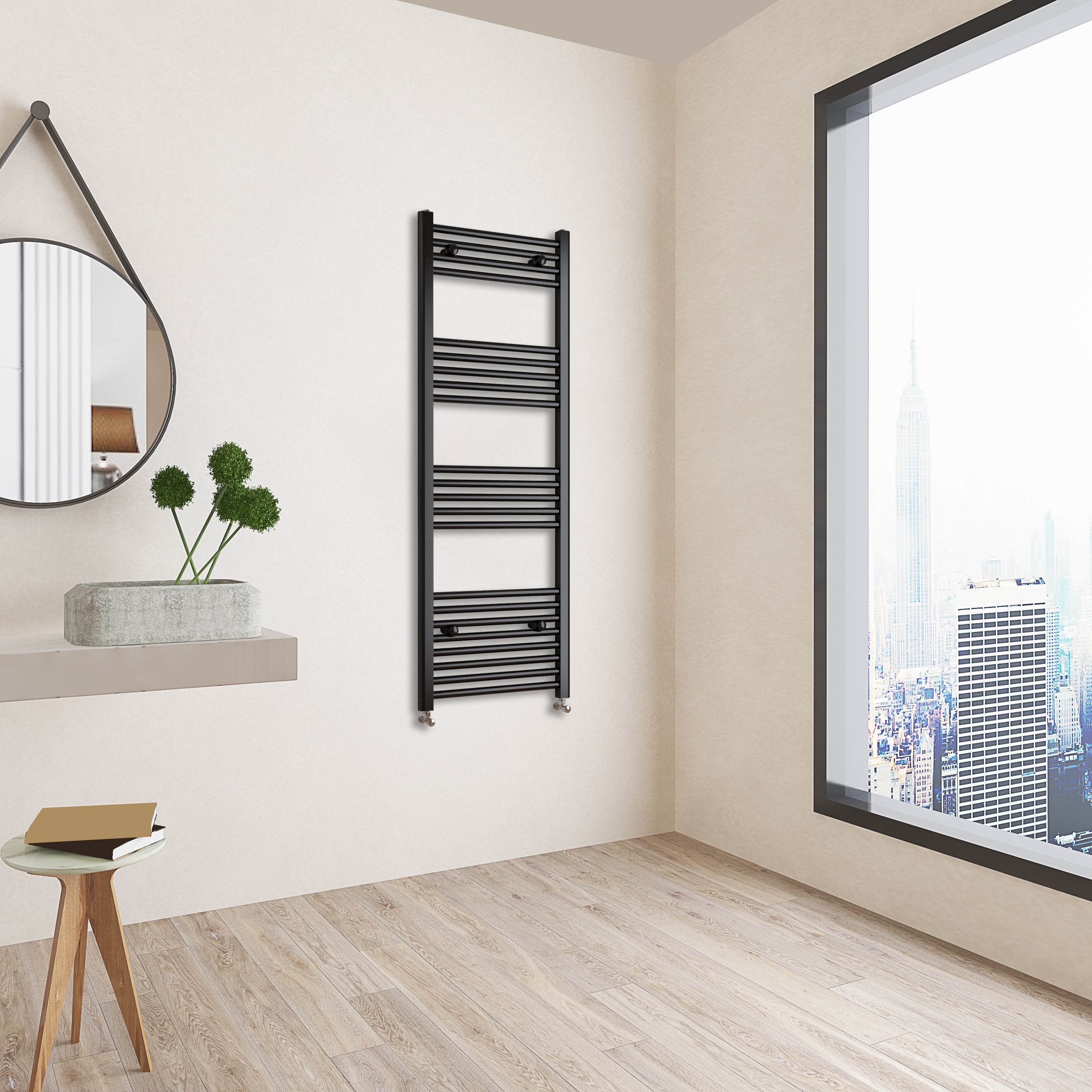 Aidal- 1400x500mm Black Heated Towel Rail Straight Designer Bathroom Ladder Radiator